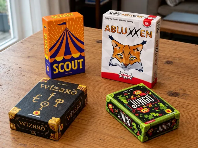 Pacotão/Kit jogos tabuleiro: Scout, Abluxxen, Wizard e Jungo