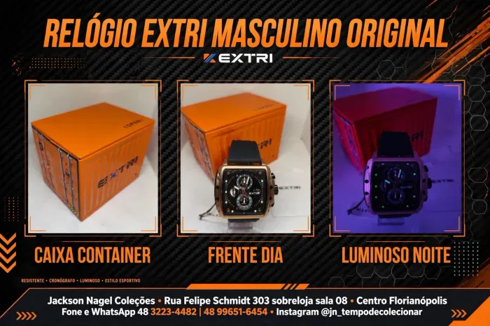 RELÓGIO EXTRI MASCULINO QUADRADO ROSE CRONÓGRAFO CAIXA CONTAINER LARANJA LUMINOSO ORIGINAL