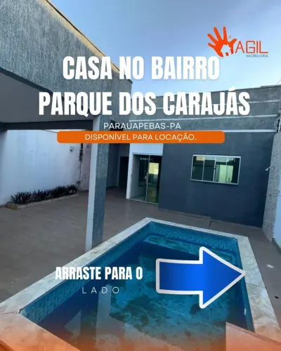 CASA COM 3 QUARTOS DISPONÍVEL PARA LOCAÇÃO NO BAIRRO PARQUE DOS CARAJÁS, PARAUAPEBAS-PA.