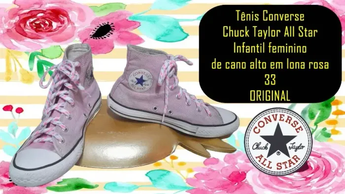 Tênis Converse Chuck Taylor All Star Infantil feminino de cano alto lona rosa 33 original