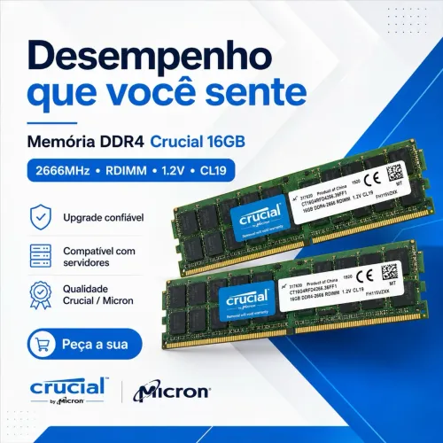 Kit 64GB Memória RAM DDR4 ECC Crucial Micron 2666MHz RDIMM 4x16GB