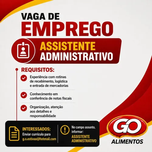OPORTUNIDADE DE EMPREGO NA G.O ALIMENTOS 