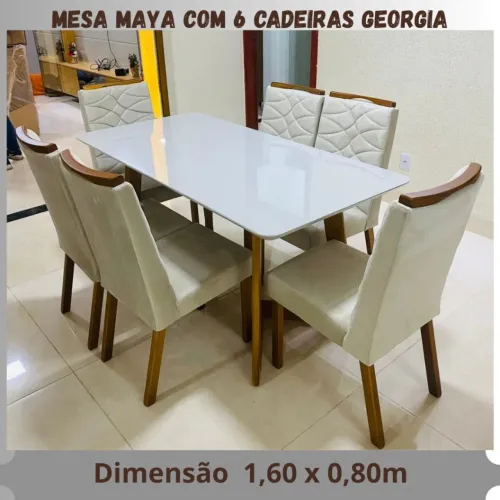 Mesa Maya 160x80 cm Com 6 Cadeiras 100%Madeira