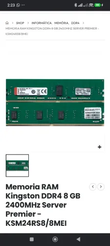 Memoria Ram Kingston DDR4 8 GB 2400MHZ Server Premier -KSM24RS8/8MEI