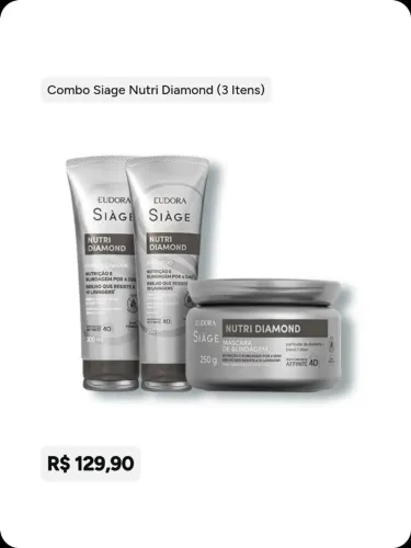 Kit Eudora Siage Nutri Diamond Shampoo, Condicionador e Máscara