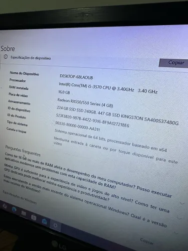 Computador gamer!! O mesmo já vem com teclado, mouse, monitor, fone e Gabinete montado.