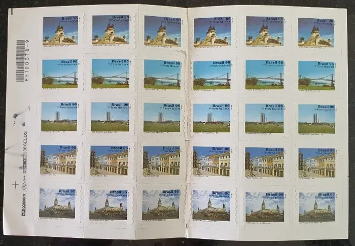 2 Folhas Completas 60 Selos Brasil 1996 - Série Cidades e Monumentos