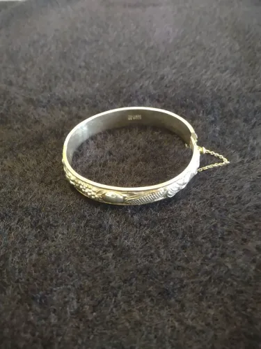 Bracelete Escrava Antigo Prata de Lei Rosas de Portugal - 22g