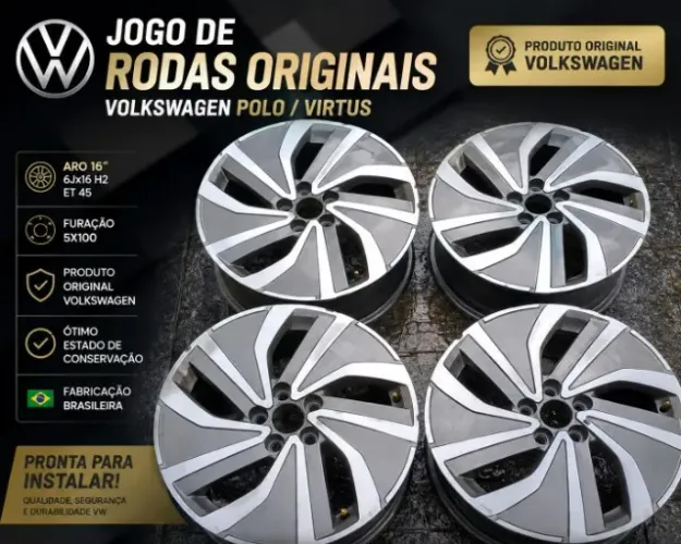 Jogo 4 Rodas Originais VW Polo/Virtus Aro 16 - 5x100 - 6J ET45 - cód. 6EA601025L
