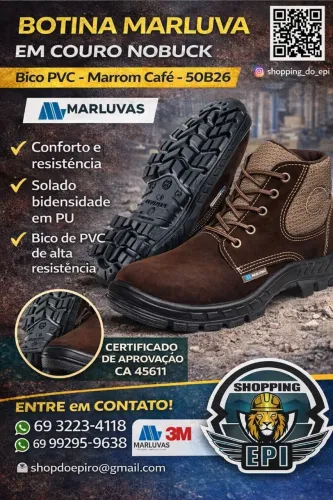 Botina Marluvas em couro Nobuck de Amarrar Bidensidade Bico PVC Marrom café 50B26 CA 45611