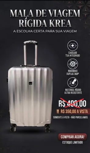 Mala de Viagem Rígida Prata Krea ( importada do Chile)