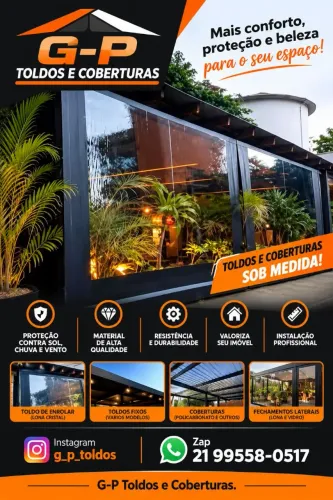 Toldo cortina vertical com visor.