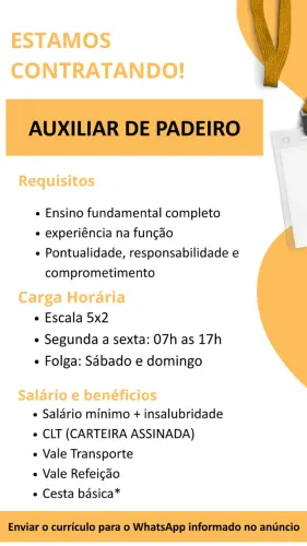 auxiliar de padeiro (produção de pães)