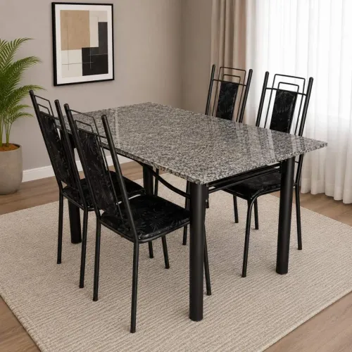 Mesa 4C Serra Tubos Belgica New Granito 115X75 Primavera Preto/Prata Preto Martelado<br>