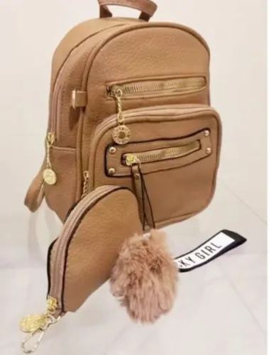 Bolsa Feminina de Costas Mochila Pequena Bege