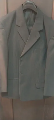 Terno masculino (paletó + calça) aduana, preto com risca de giz azul