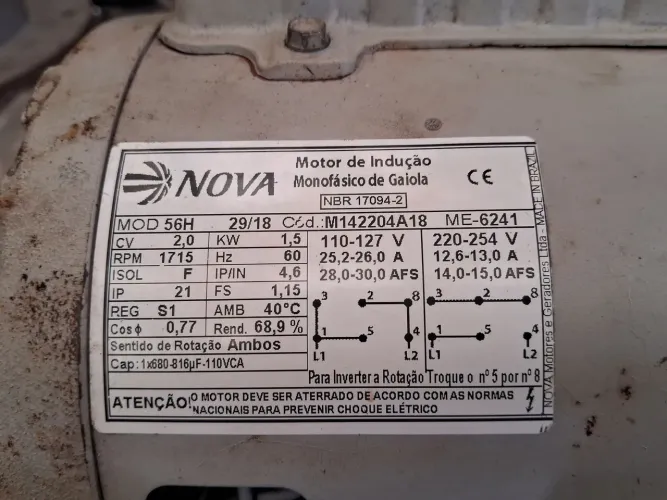 Motor de 2 cv monofasico 220v 