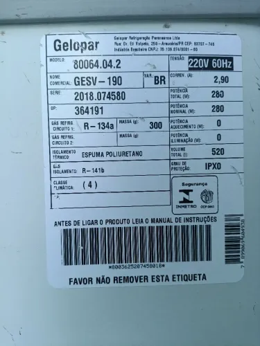 Freezer Ilha Expositora Gelopar GESV-190 520L 220V - Excelente Estado