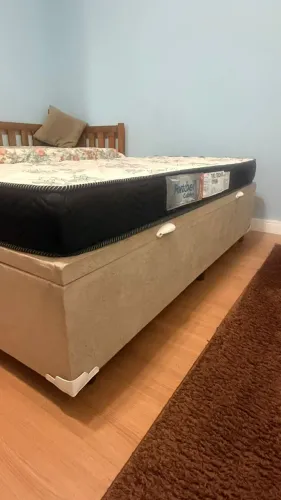 CAMA BOX SOLTEIRO + COLCHÃO PORTOBEL ESPUMA | 1,90 x 0,88 | CONSERVADO