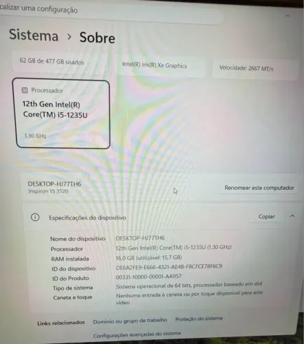 Notebook Dell i5 16gb ram 512gb ssd 
