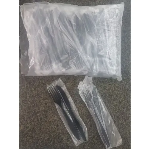 KIT TALHERES GARFO FACA COLHER PRETO + GUARDANAPO DELIVERY RESTAURANTE IFOOD 