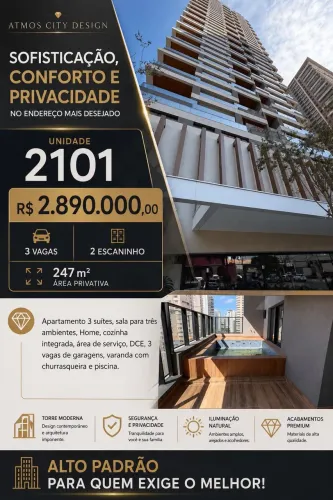 Atmos City Design, 247m2, 3 suítes, 3 vagas, 2 escaninho, Marista, Goiânia.