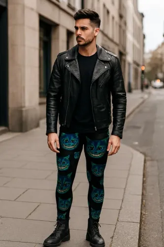 Calça legging masculina estampada treino Gato de Cheshire