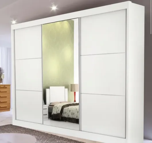 Guarda-Roupa 3 Portas Bellagio 2,73 m Branco com Espelho