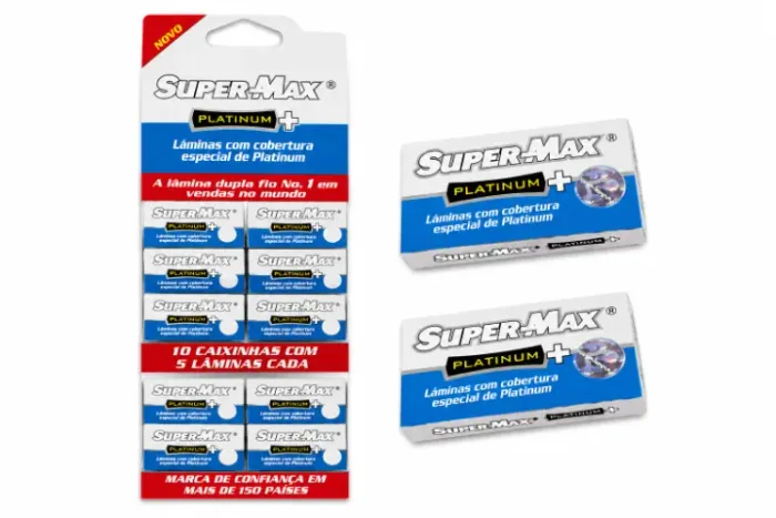 Lâmina de Barbear Platinum Super Max - Cartela com 50 Unidades - Novo