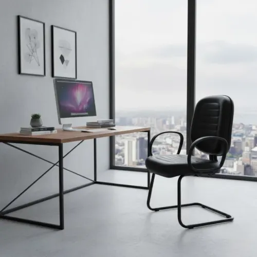 Cadeira Diretor Base em ?S? Preta com Braço Corsa Conforto Ergonômico Modelo 30300