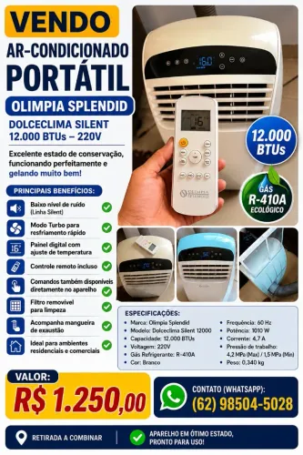 Ar-Condicionado Portátil Olimpia Splendid Dolceclima Silent 12.000 BTUs, 220V