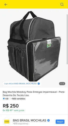Bag Mochila Motoboy Pizza Entregas Impermeável - Preta Desenho Do Tecido Liso