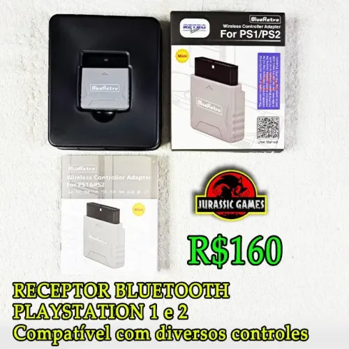 Receptor Bluetooth Novo para Playstation 1 ou 2. PS1, PS2. Blue Retro. Controles diversos.