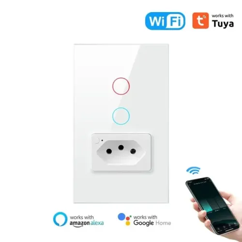 Interruptor Lâmpada Com Tomada Wifi Tuya, Compatível com Alexa 