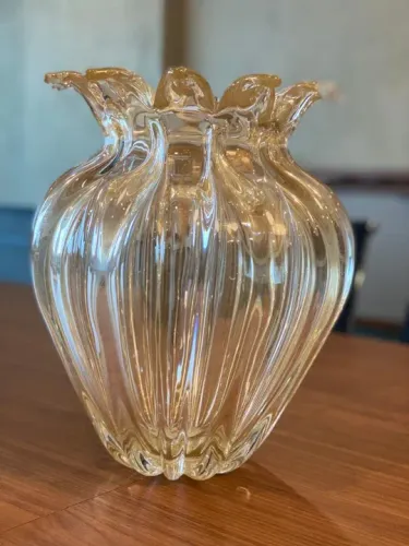 Murano - Vaso cristal de Murano Italiano com Gotas de Pó de Ouro 24k 