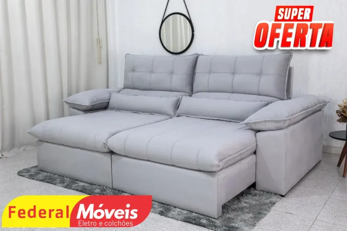Sofá Retrátil e Reclinável 2,30m Linho - Oferta!