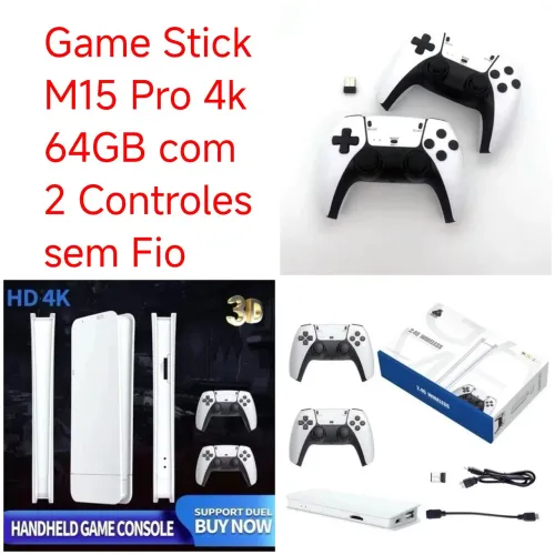 Game Stick M15 Pro 4k 64GB com Ps1  com 2 Controles sem Fio