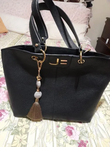 Bolsa Feminina Preta Jorge Bischoff com Detalhes Dourados