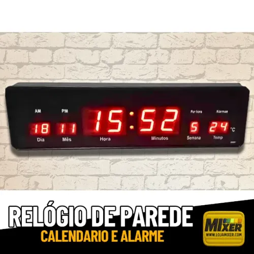 Relógio de Parede Digital Hora Mês Ano Alarme Temperatura JH-808 _ EL112