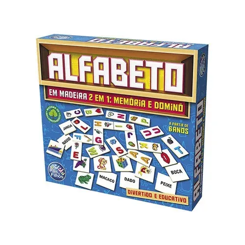 Jogo Didatico Alfabeto De Madeira 2 Em 1 Memoria Domino Com