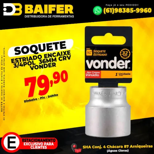 Soquete Estriado Encaixe 3/4Pol 36mm CRV Vonder