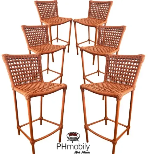 KIT 06 BANQUETAS MARINGÁ DE ALUMÍNIO COM CORDA NÁUTICA