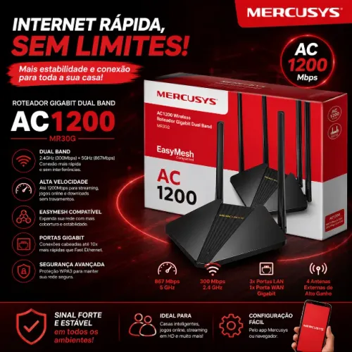 ROTEADOR MERCUSYS AC1200 GIGABIT DUAL BAND 