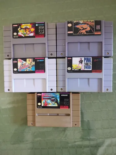 Lote 5 cartuchos SNES paralelos funcionando.