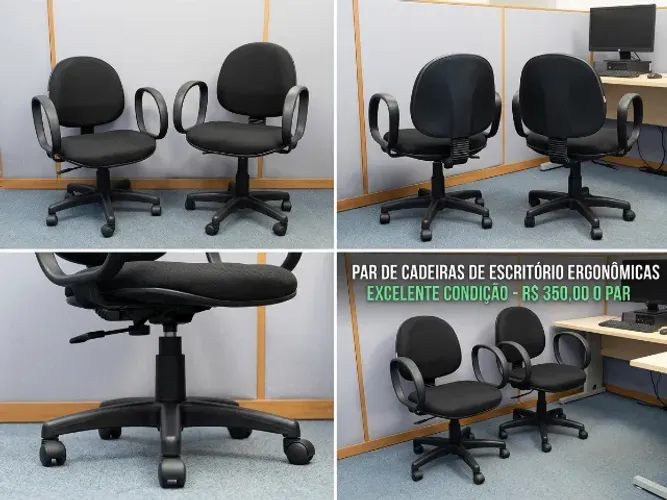 2 Cadeiras Giratórias com Braços e Rodinhas