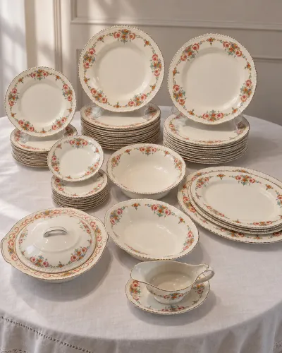 Jogo de Jantar Inglês Woods Ivory Ware 57 peças