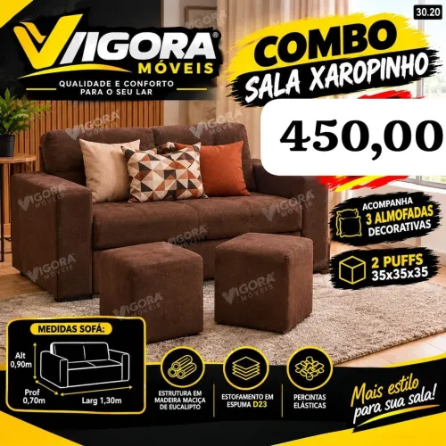 Sofá de 2 lugares + 2 puffs