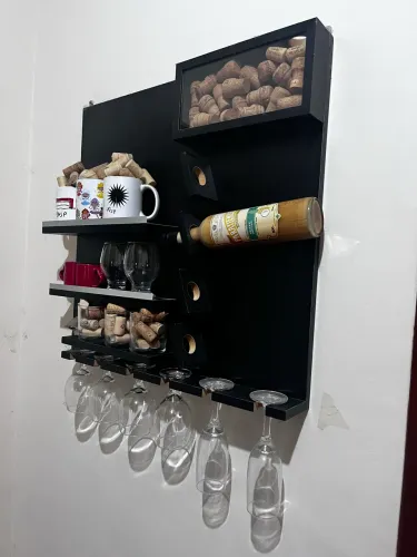 Barzinho Prateleira Suspensa Bebidas Para Sala Área Gourmet Cor Preto