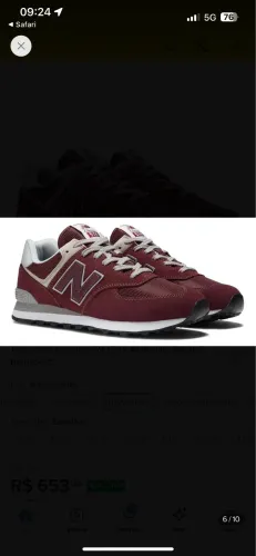 Tênis New Balance 574 Core Unissex Bordô e branco Original