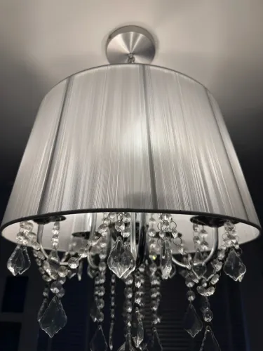 Pendente luminária tecido e cristal com 5 lâmpadas